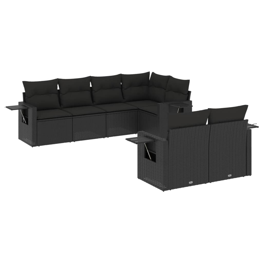 sofasæt til haven 7 dele med hynder polyrattan sort
