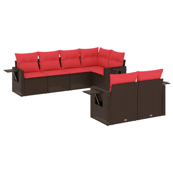 havesofasæt med 7 hynder brun polyrattan