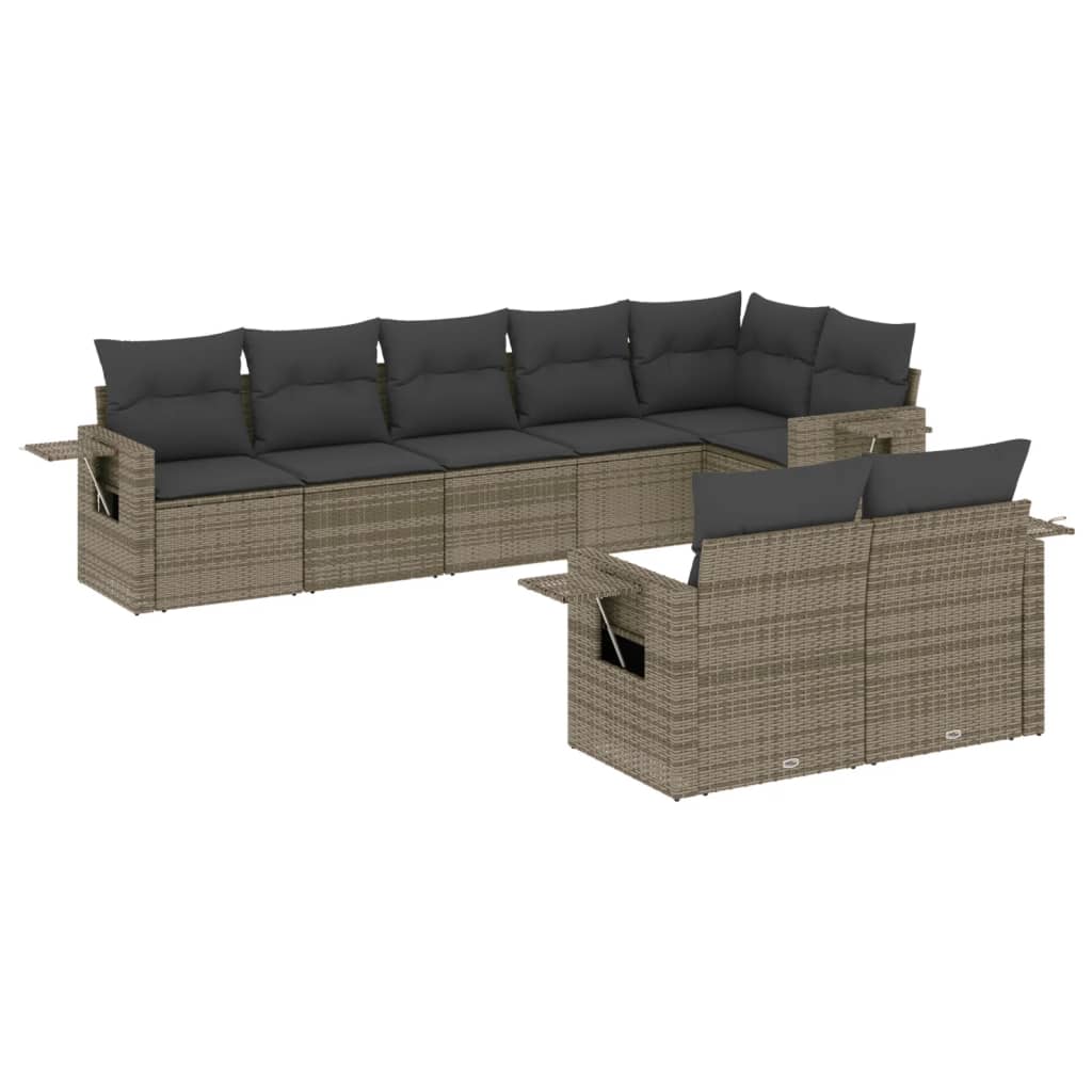 sofasæt til haven 8 dele med hynder polyrattan grå