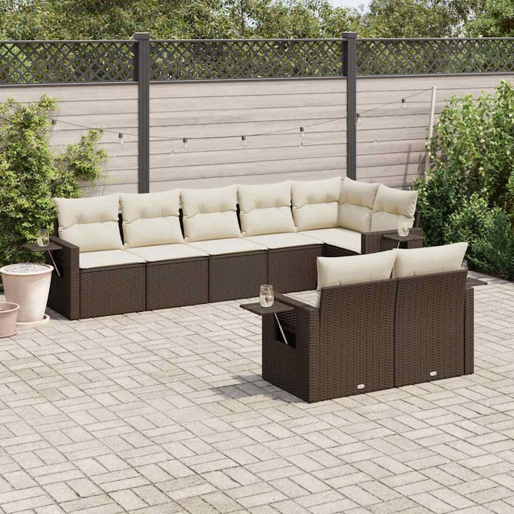 sofasæt til haven 8 dele med hynder polyrattan brun