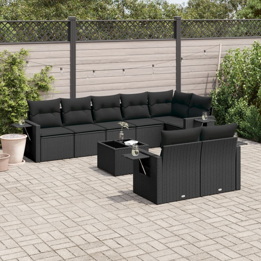 sofasæt til haven 9 dele med hynder polyrattan sort