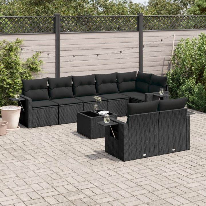 sofasæt til haven 9 dele med hynder polyrattan sort