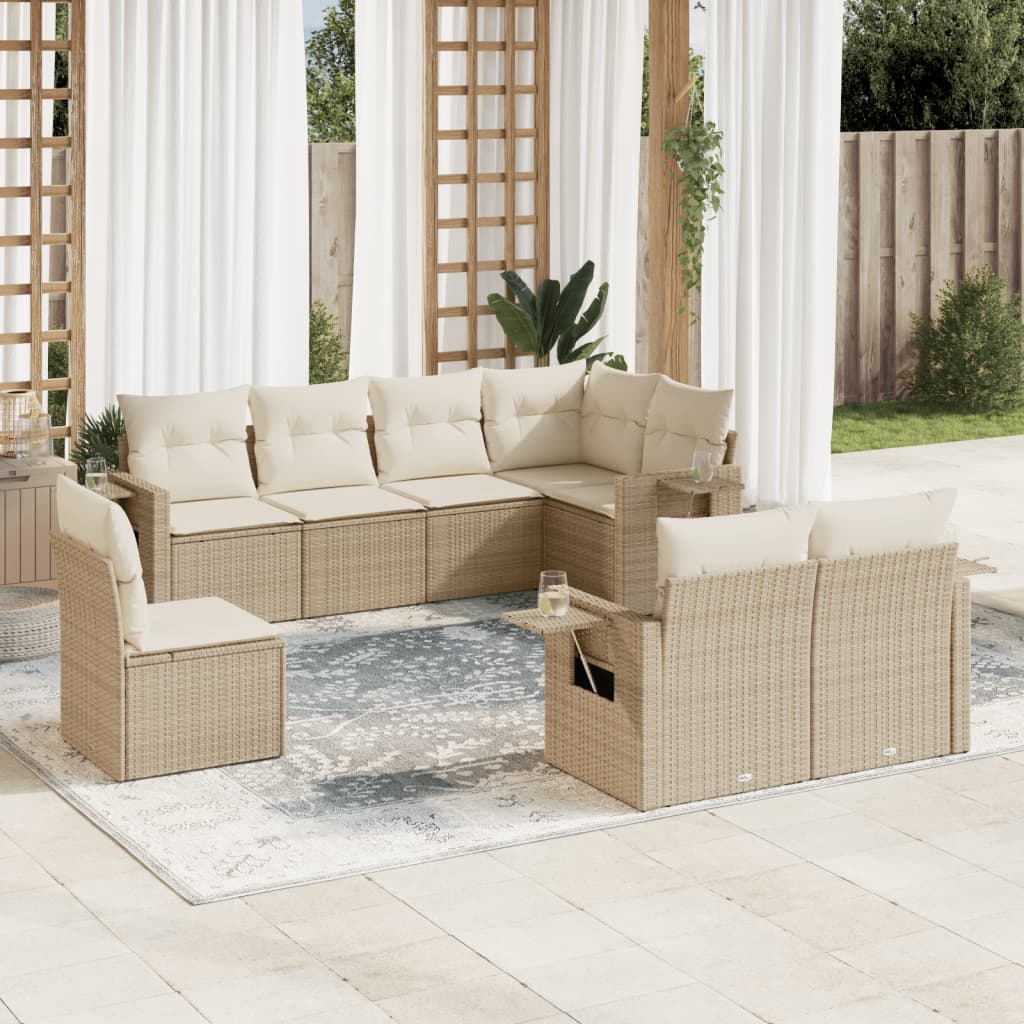 sofasæt til haven 8 dele med hynder polyrattan beige