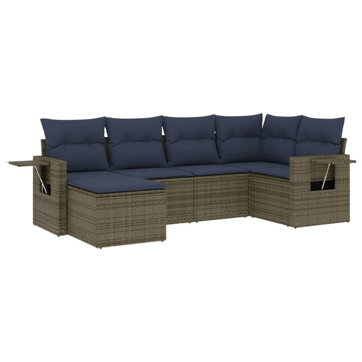 havesofasæt med 6 dele og hynder grå polyrattan