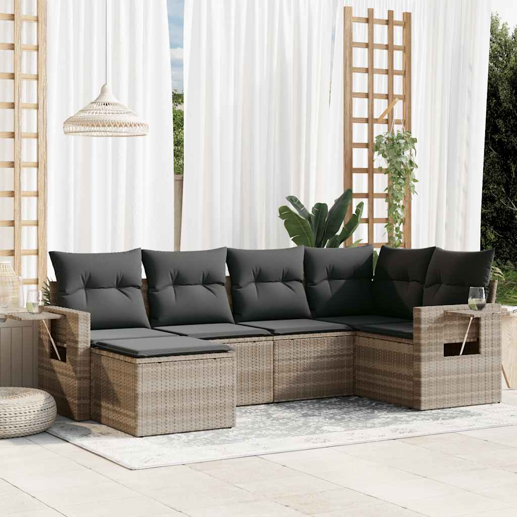 sofasæt til haven 6 dele med hynder polyrattan lysegrå