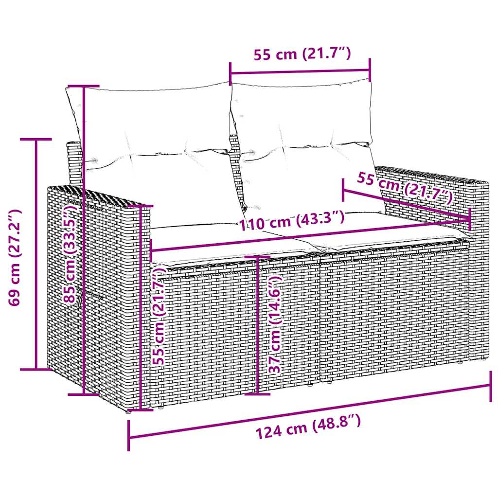 sofasæt til haven 6 dele med hynder polyrattan brun