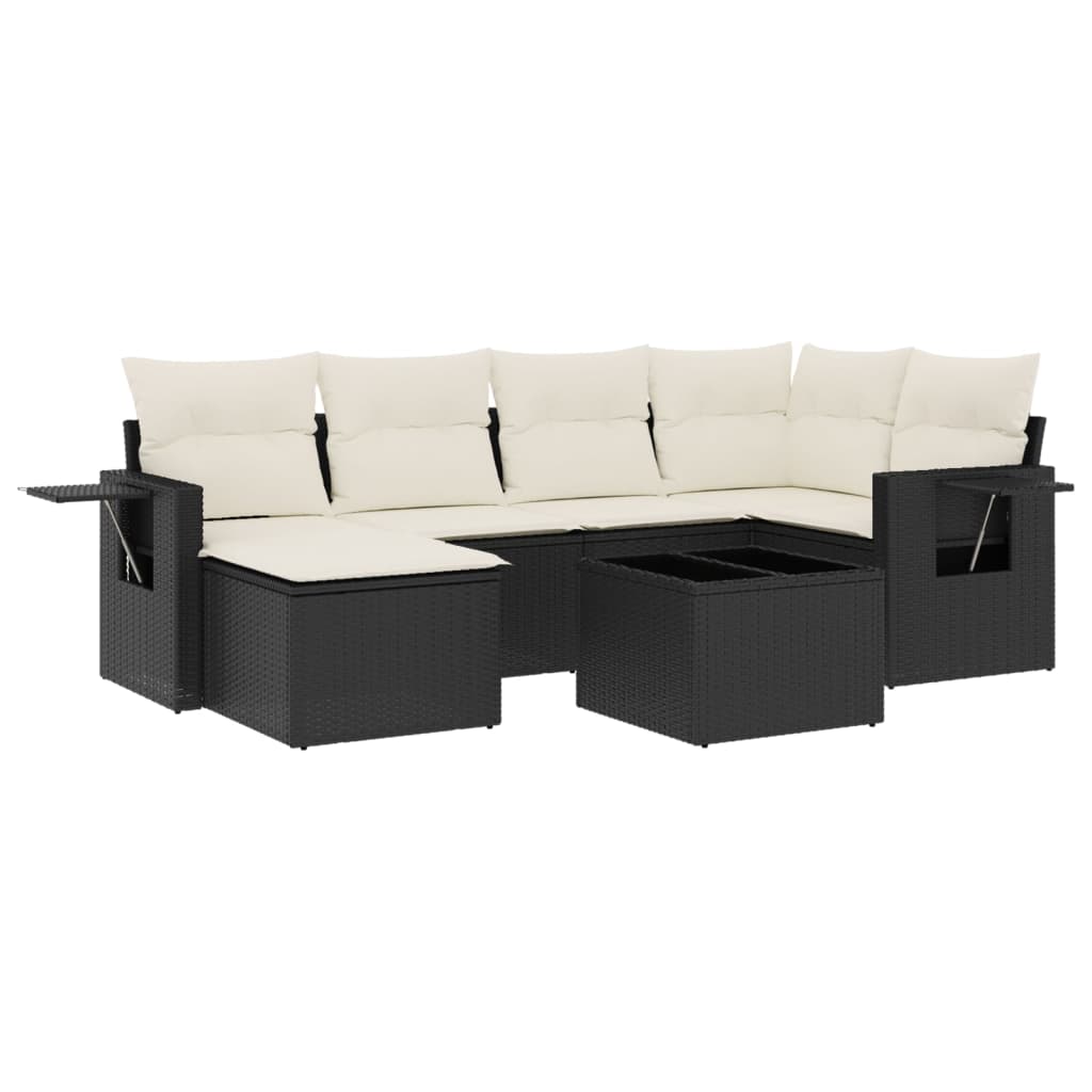 sofasæt til haven 7 dele med hynder polyrattan sort