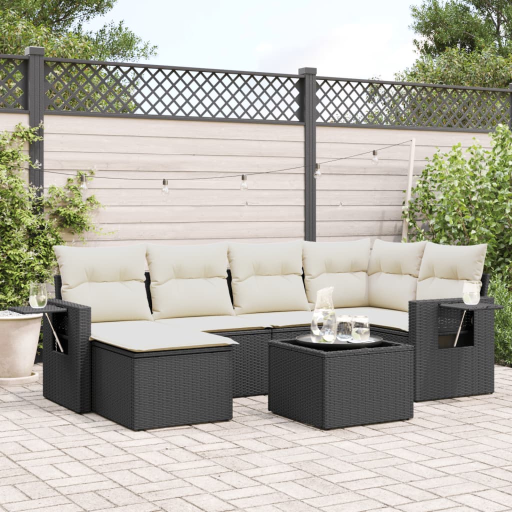 sofasæt til haven 7 dele med hynder polyrattan sort