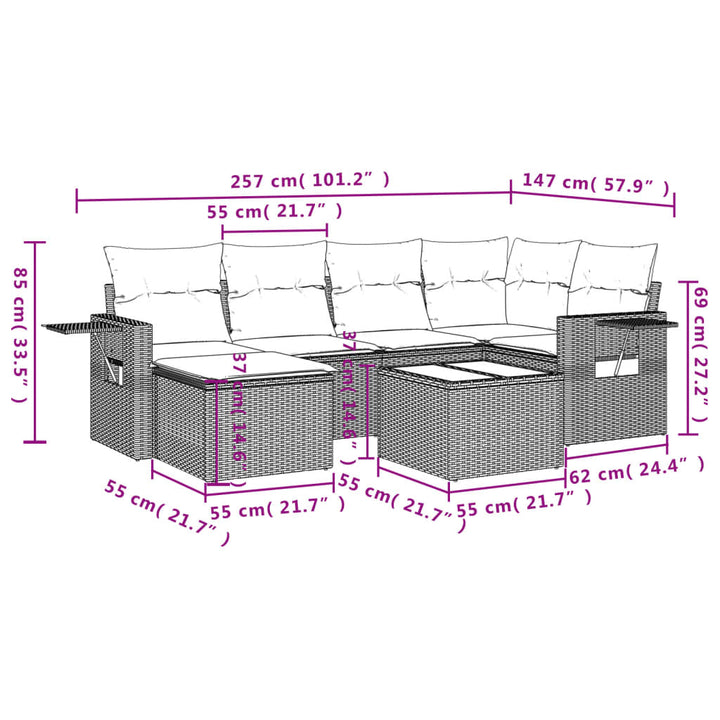 havesofasæt med 7 hynder sort polyrattan