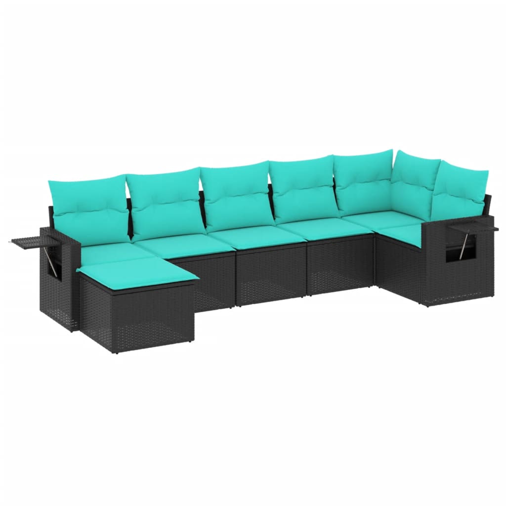havesofasæt med 7 hynder sort polyrattan