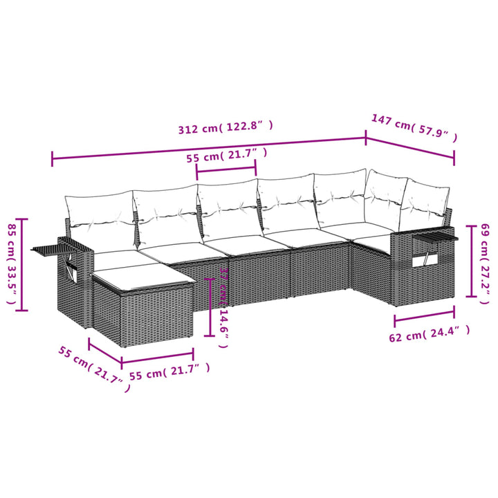 sofasæt til haven 7 dele med hynder polyrattan beige