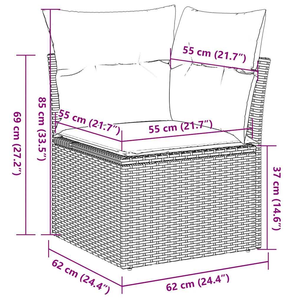 sofasæt til haven 7 dele med hynder polyrattan brun