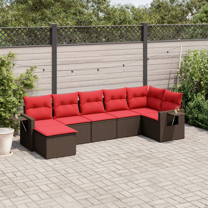 havesofasæt med 7 hynder brun polyrattan