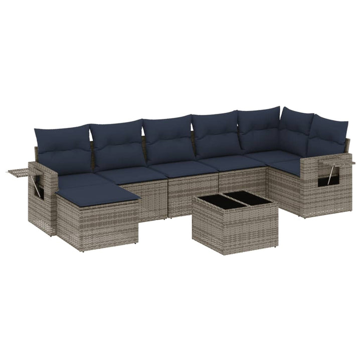 havesofasæt med 8 hynder grå polyrattan
