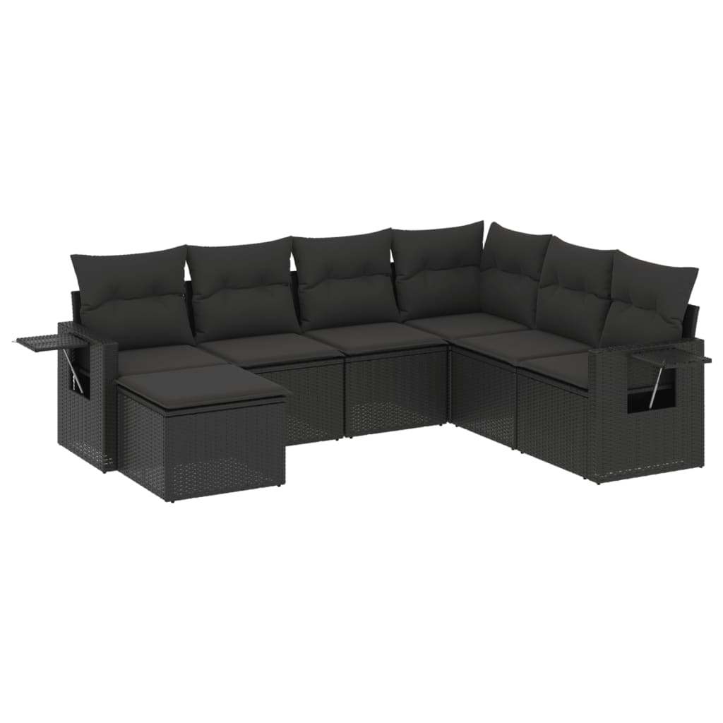 sofasæt til haven 7 dele med hynder polyrattan sort