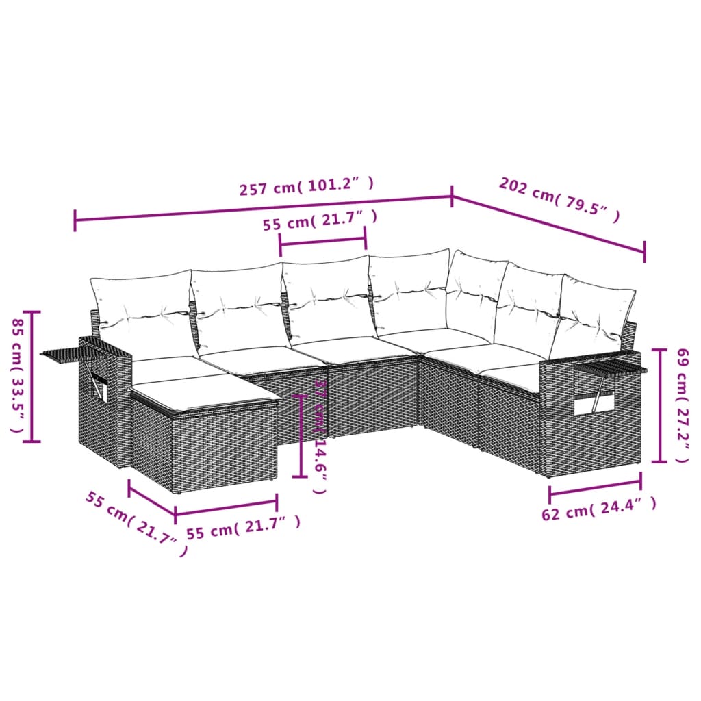 sofasæt til haven 7 dele med hynder polyrattan sort