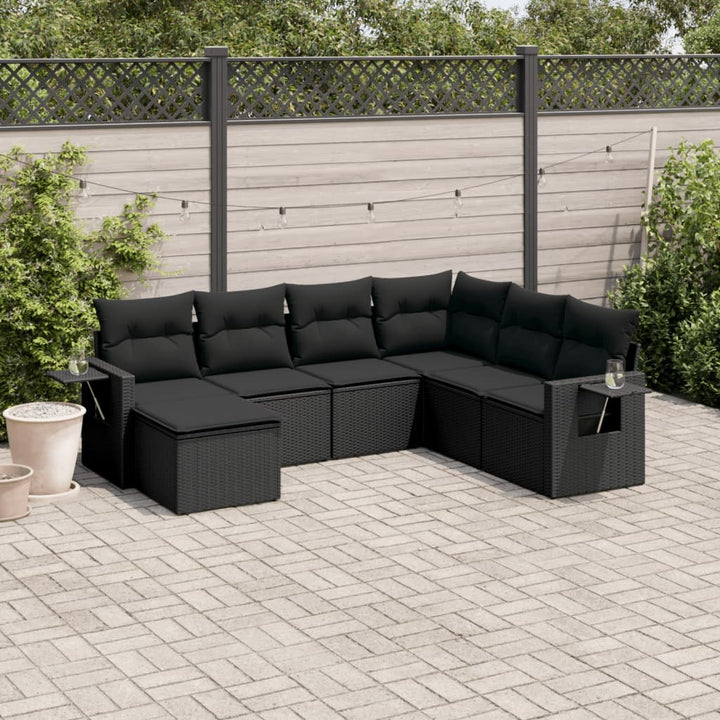 sofasæt til haven 7 dele med hynder polyrattan sort
