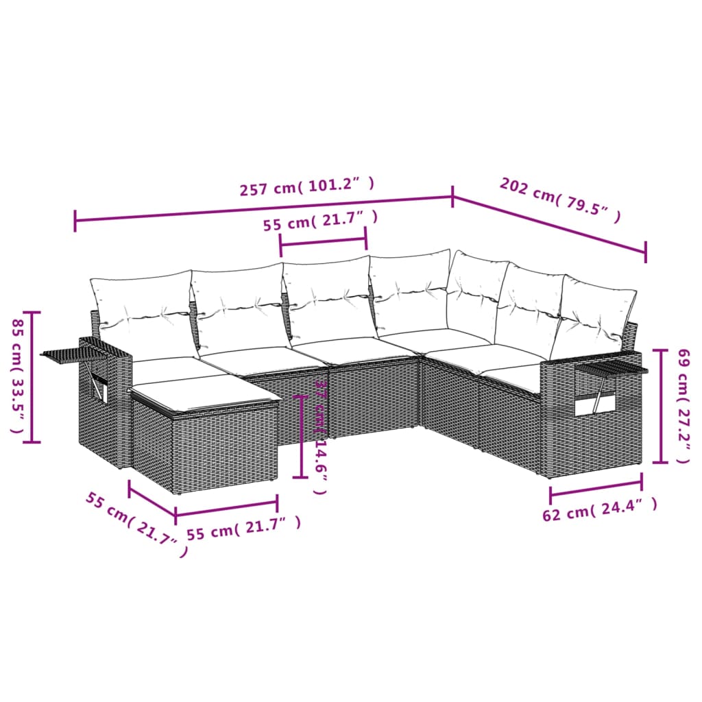 sofasæt til haven 7 dele med hynder polyrattan beige