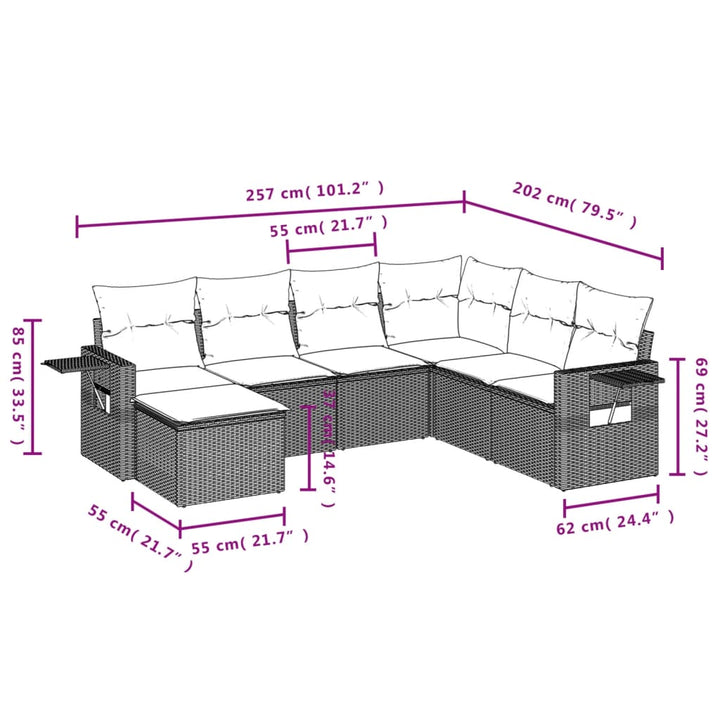 sofasæt til haven 7 dele med hynder polyrattan beige