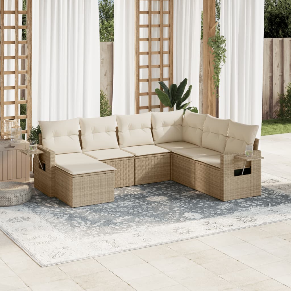 sofasæt til haven 7 dele med hynder polyrattan beige