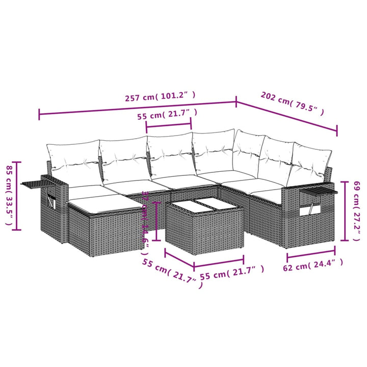 sofasæt til haven 8 dele med hynder polyrattan brun