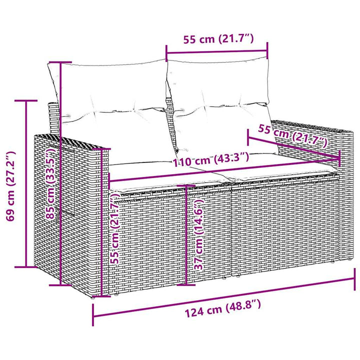 sofasæt til haven 6 dele med hynder polyrattan brun