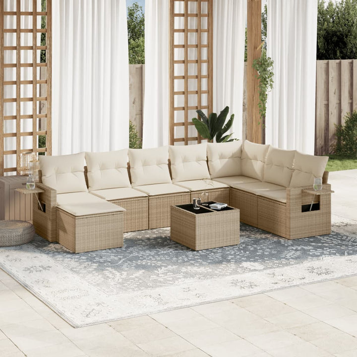 sofasæt til haven 9 dele med hynder polyrattan beige