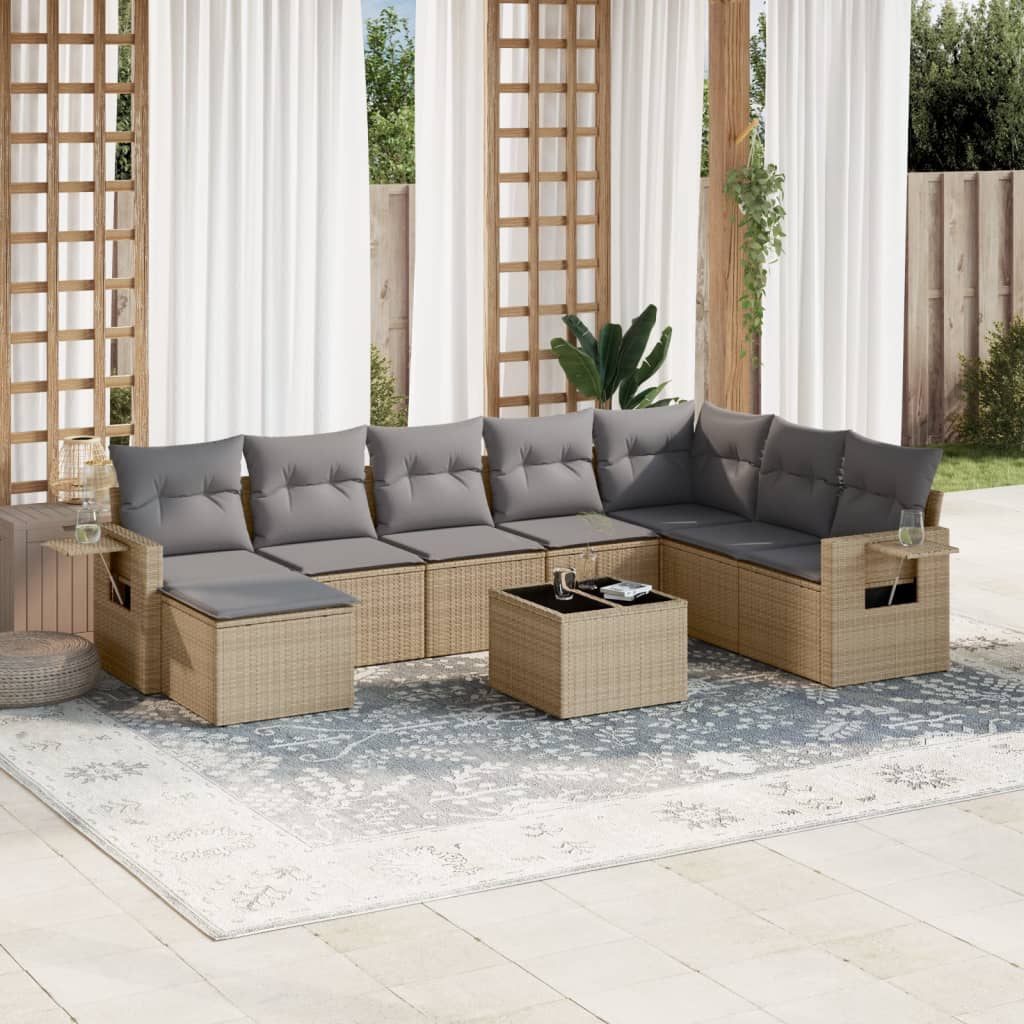 sofasæt til haven 9 dele med hynder polyrattan beige