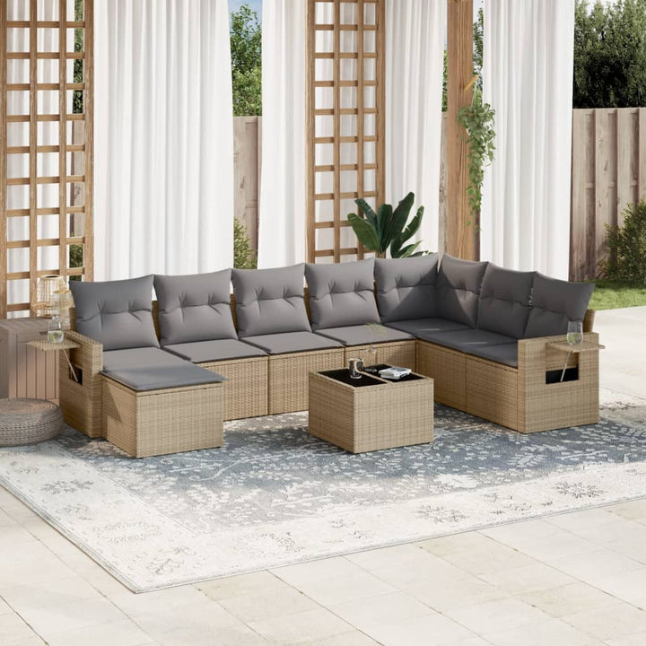 sofasæt til haven 9 dele med hynder polyrattan beige