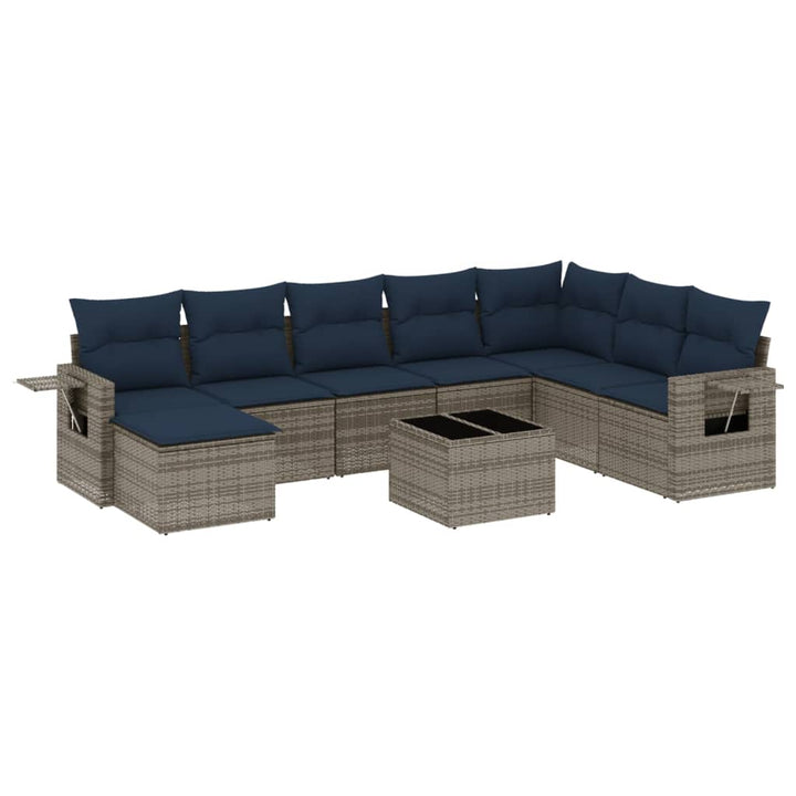 havesofasæt med 9 dele og hynder grå polyrattan