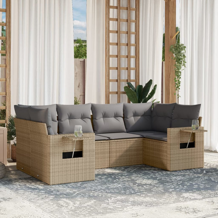 sofasæt til haven 6 dele med hynder polyrattan beige