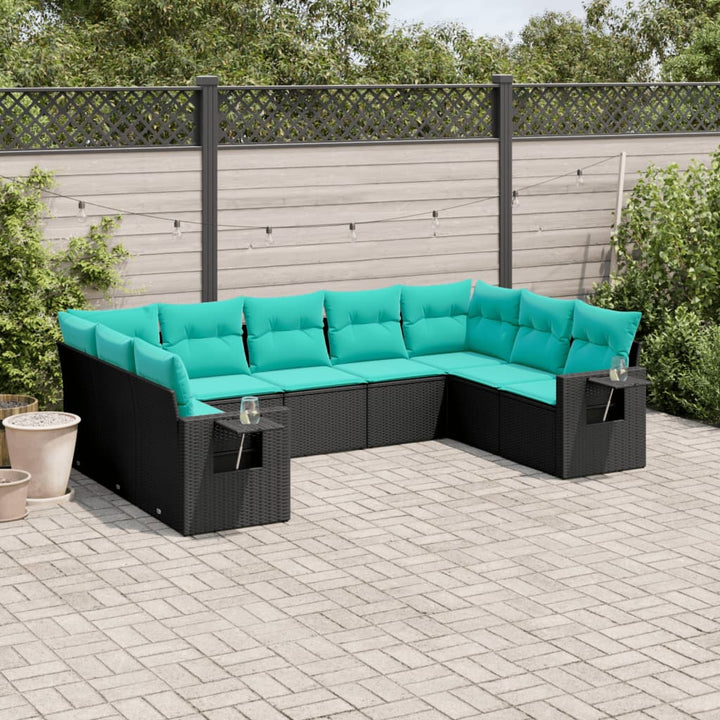 havesofasæt med 9 dele og hynder sort polyrattan