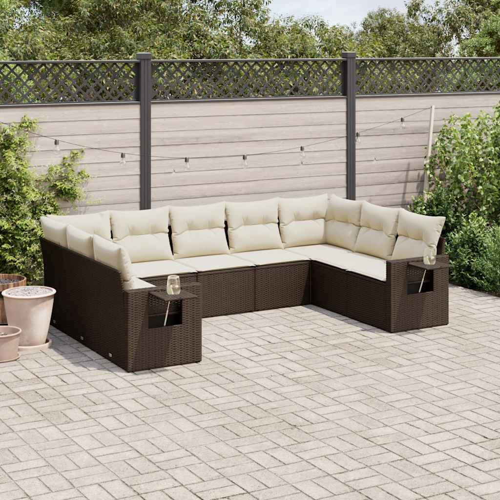 sofasæt til haven 9 dele med hynder polyrattan brun
