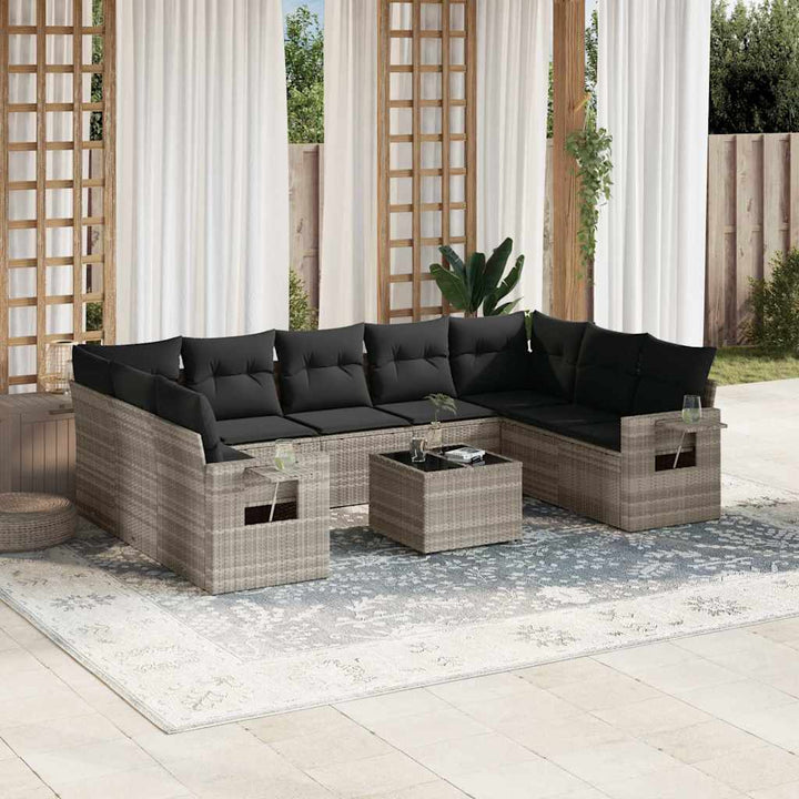 sofasæt til haven 10 dele med hynder polyrattan lysegrå