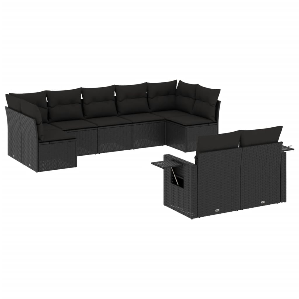 sofasæt til haven 9 dele med hynder polyrattan sort