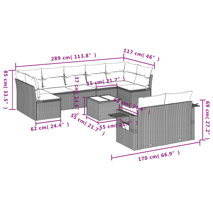 sofasæt til haven 10 dele med hynder polyrattan sort