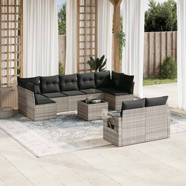 sofasæt til haven 10 dele med hynder polyrattan lysegrå