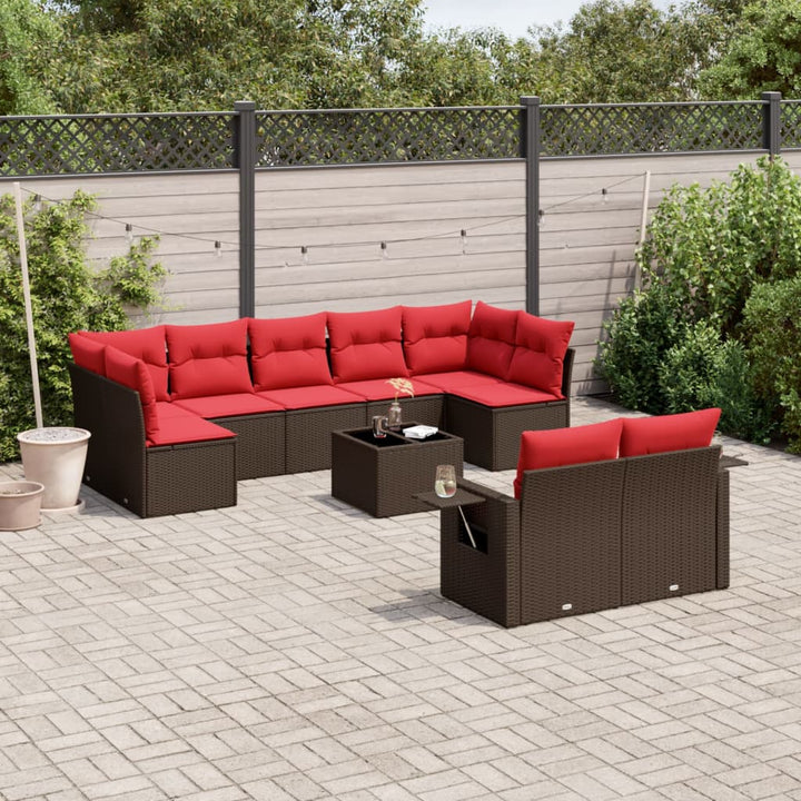 havesofasæt med 10 hynder brun polyrattan