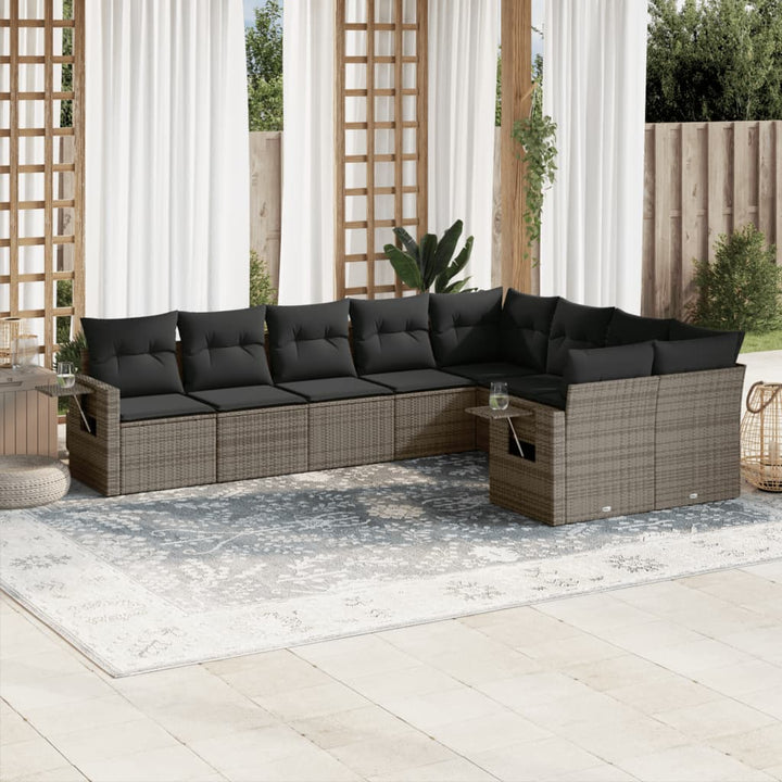sofasæt til haven 9 dele med hynder polyrattan grå
