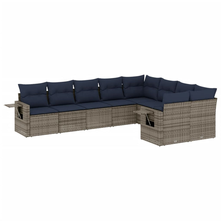havesofasæt med 9 dele og hynder grå polyrattan