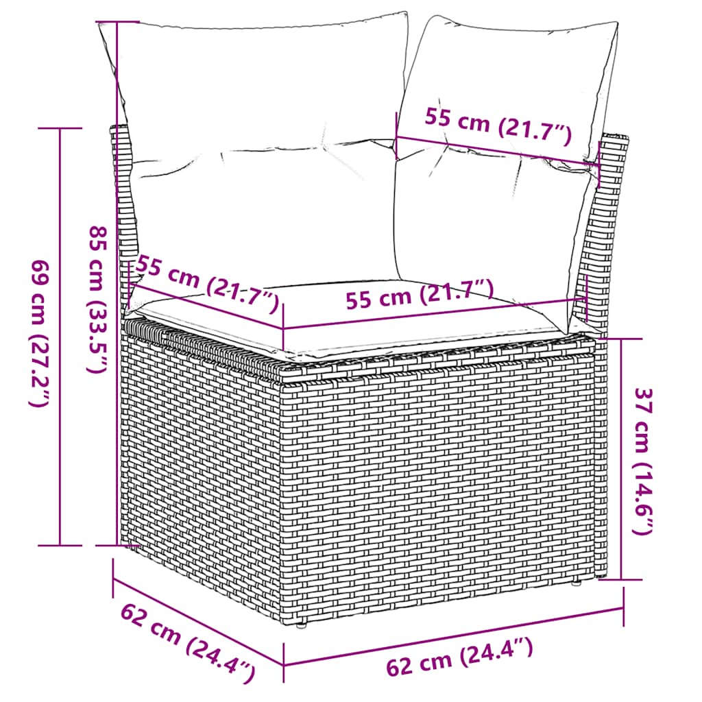 sofasæt til haven 9 dele med hynder polyrattan brun
