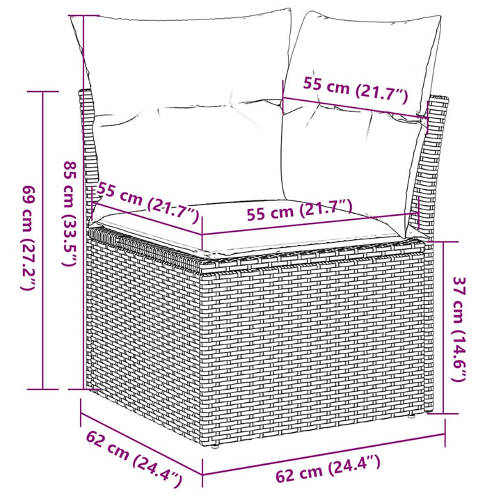 sofasæt til haven 9 dele med hynder polyrattan brun