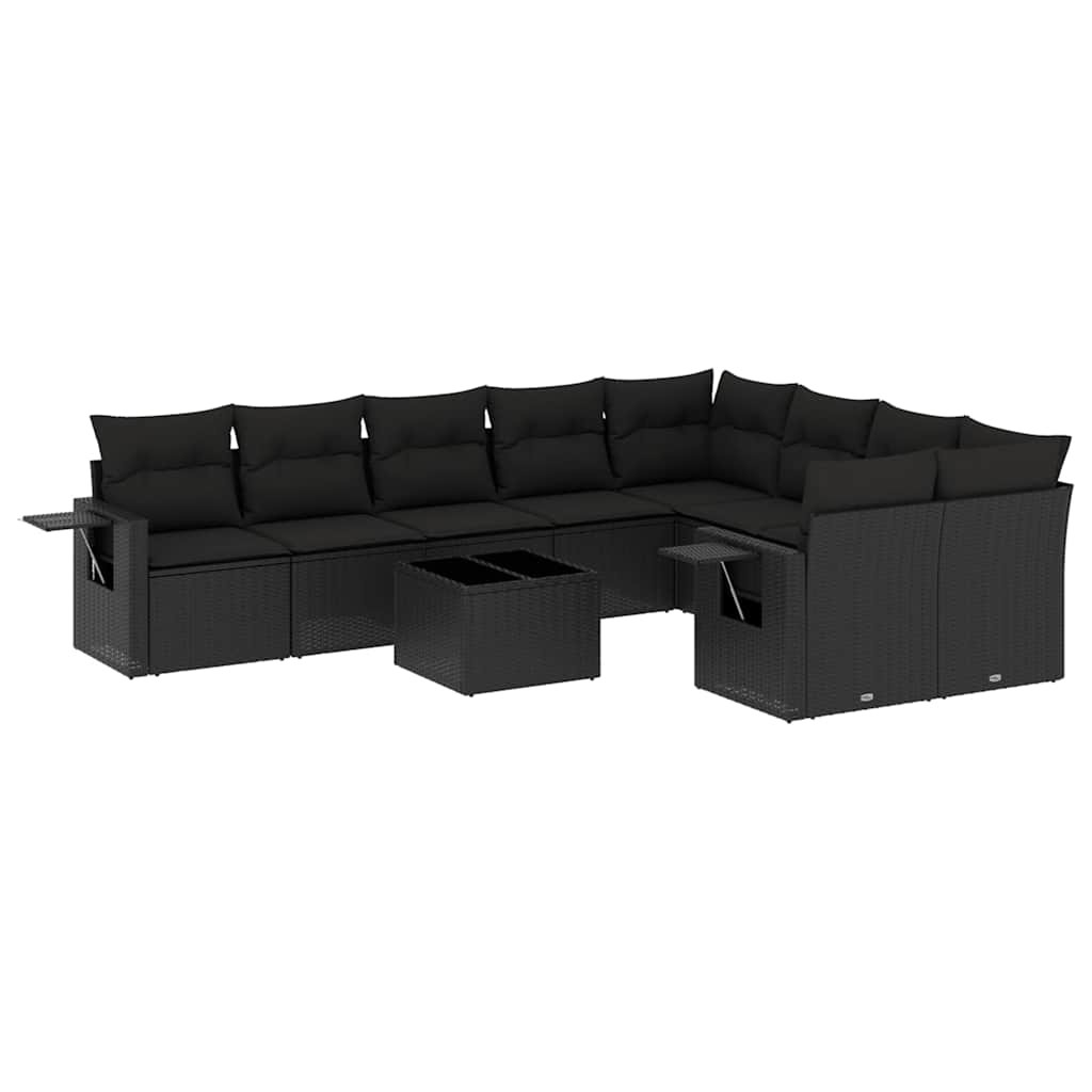 sofasæt til haven 10 dele med hynder polyrattan sort