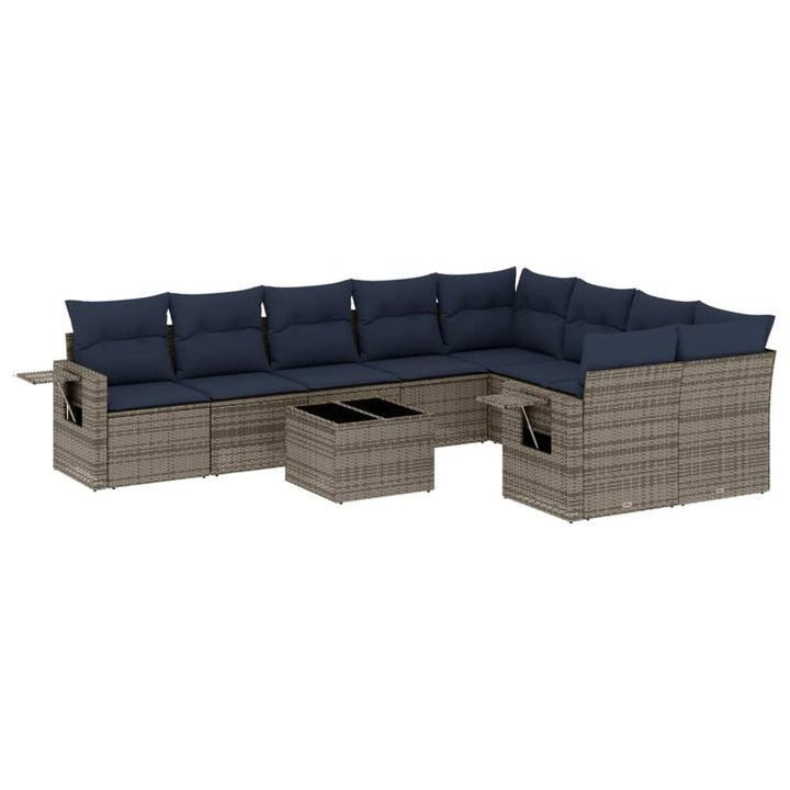havesofasæt med 10 dele og hynder grå polyrattan