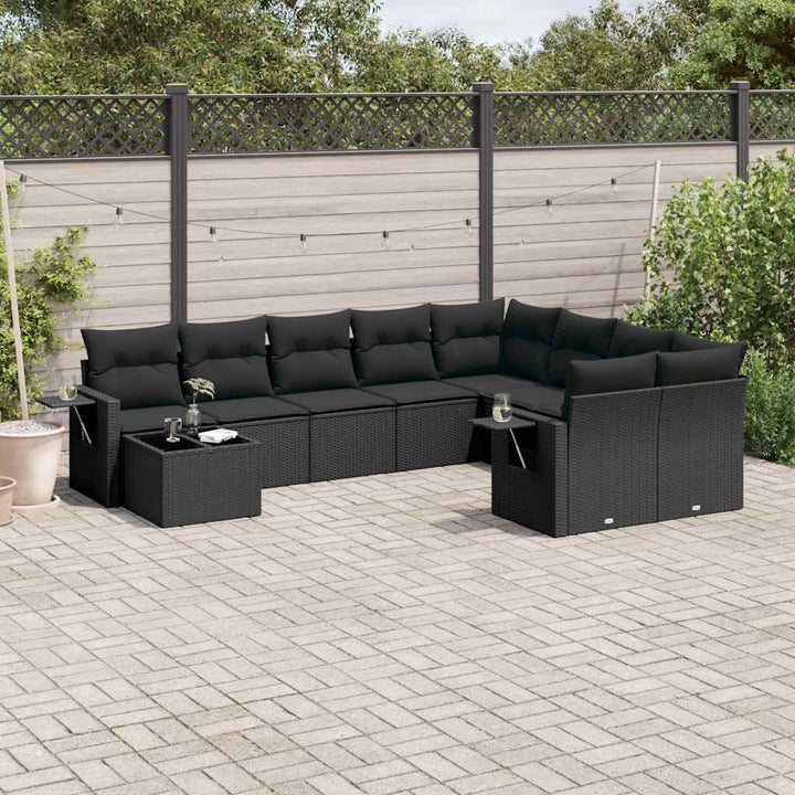 sofasæt til haven 10 dele med hynder polyrattan sort