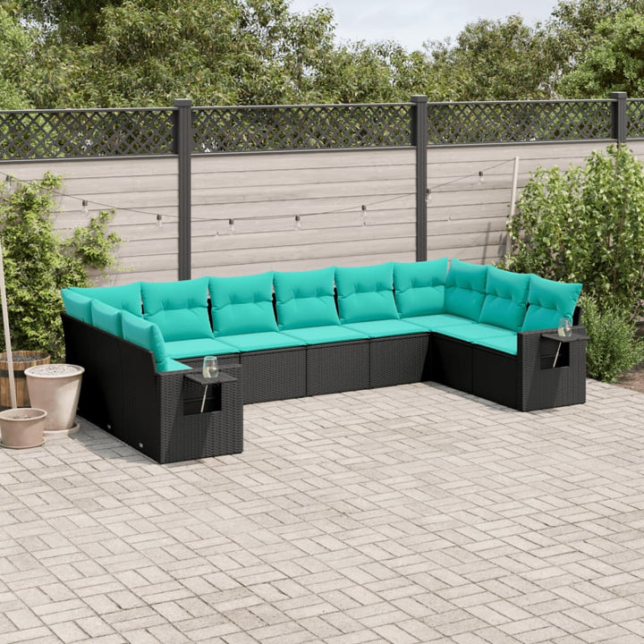 havesofasæt med 10 hynder sort polyrattan