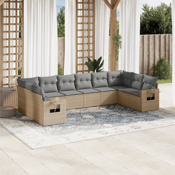 sofasæt til haven 10 dele med hynder polyrattan beige