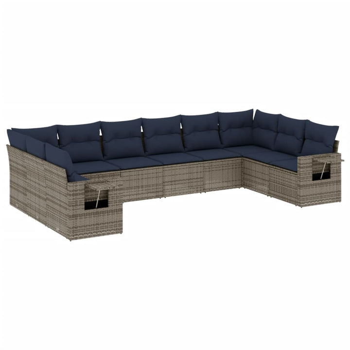 havesofasæt med 10 dele og hynder grå polyrattan