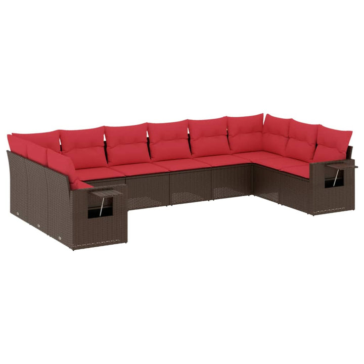 havesofasæt med 10 hynder brun polyrattan