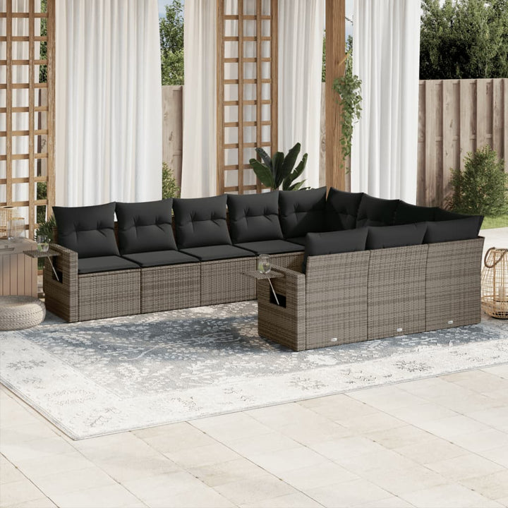 sofasæt til haven 10 dele med hynder polyrattan grå